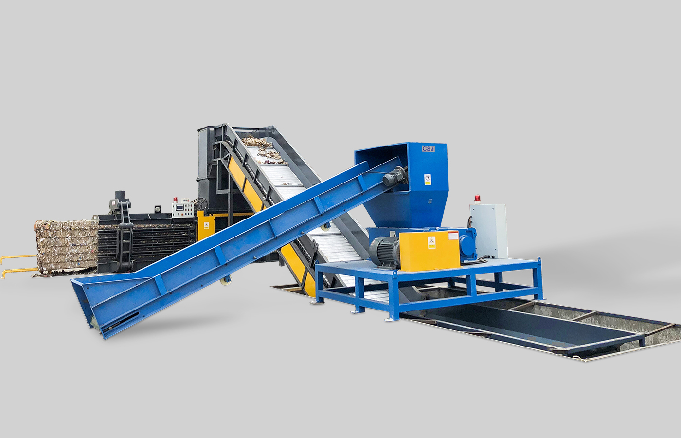 Large garbage crushing, sorting and packaging production line